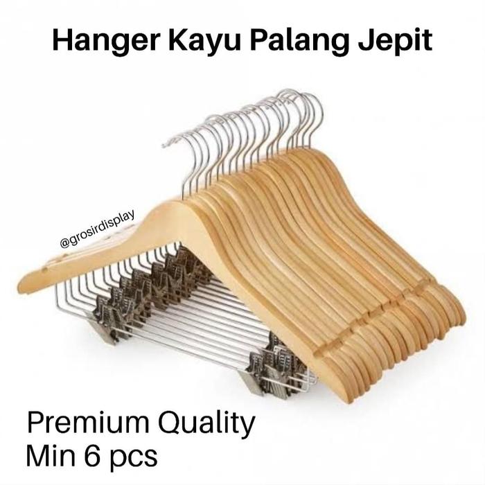 Gambar Hanger Kayu Natural Palang Jepit Baju Celana Eksklusif dari Grosir Display Kab. Bantul Tokopedia