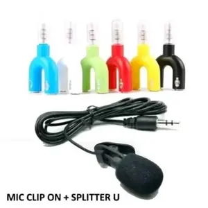 Microphone Mic Clip On + Splitter U for Smartphone PC