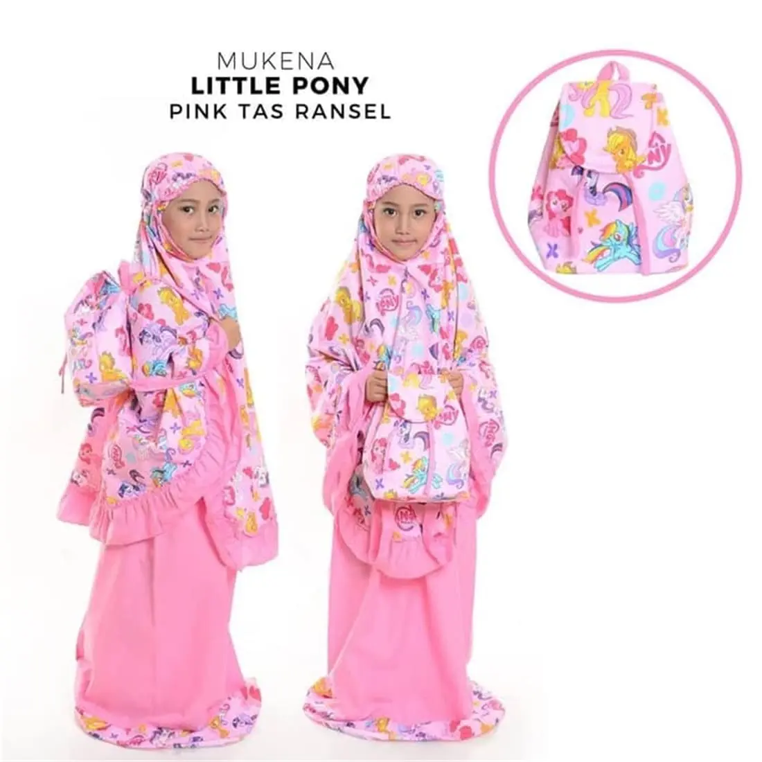 MUKENA ANAK KARAKTER LITTLE PONNY PINK TAS RANSEL M