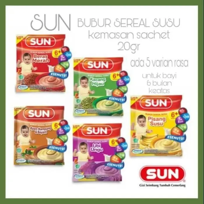 Sun Bubur Bayi B.Merah / Pisang / K. Hijau / Ayam Kampung Sachet 20 G