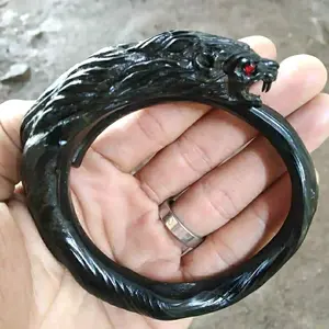 Gelang akar bahar hitam ukir singa.