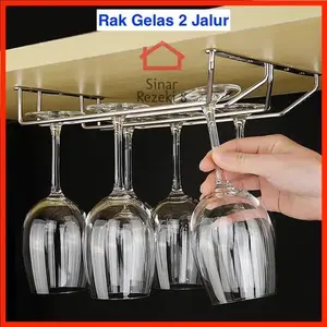 Rak Gelas Gantung 2 Jalur STAINLESS DOUBLE Baris Wine Minibar Cabinet