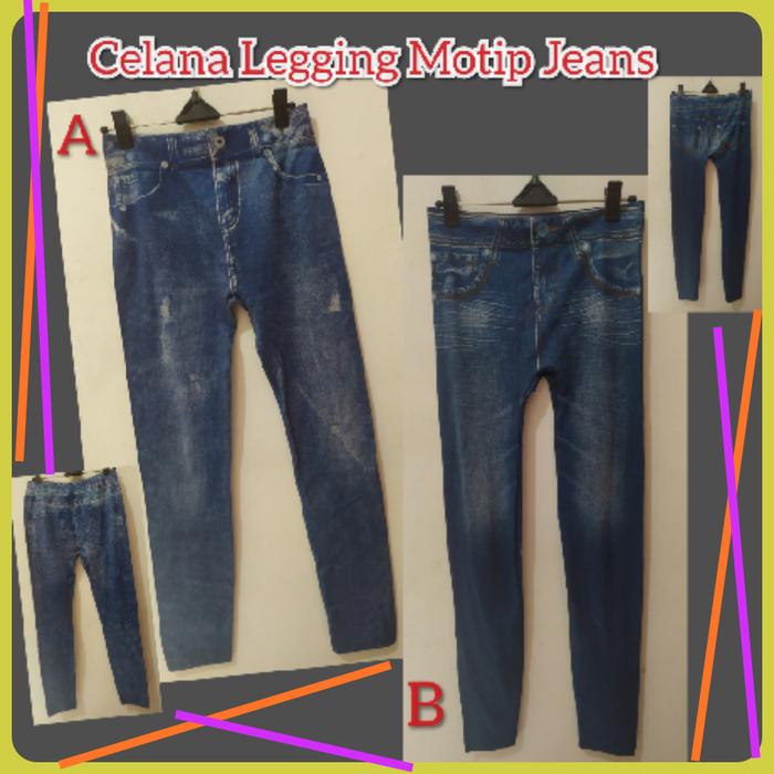 Gambar Celana Legging Motip Jeans dari gerai OK Surabaya Kab. Sidoarjo Tokopedia