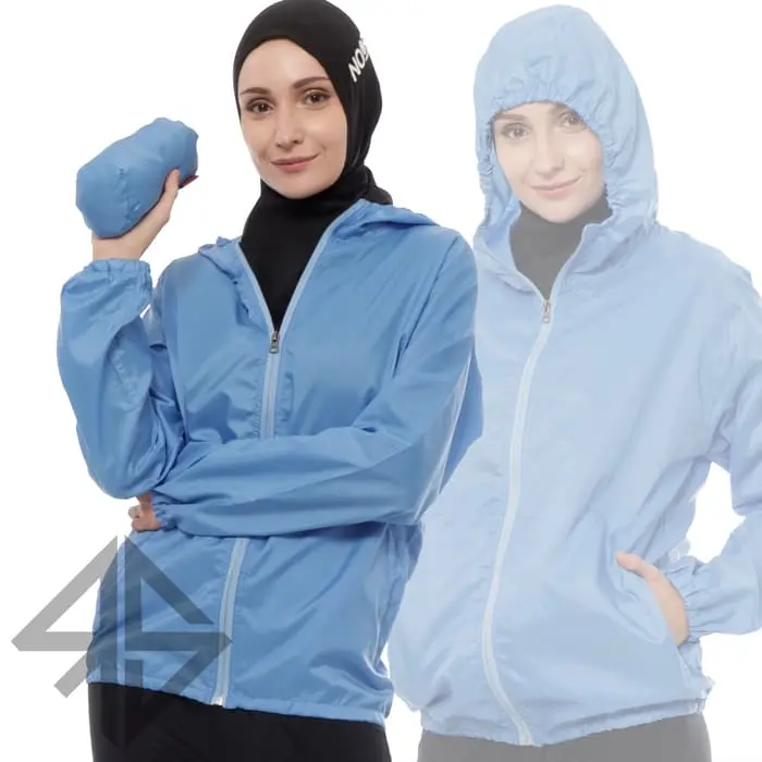 Jaket parasut anti UV wanita Sporty Hijaber bahan parasut LIGHT BLUE