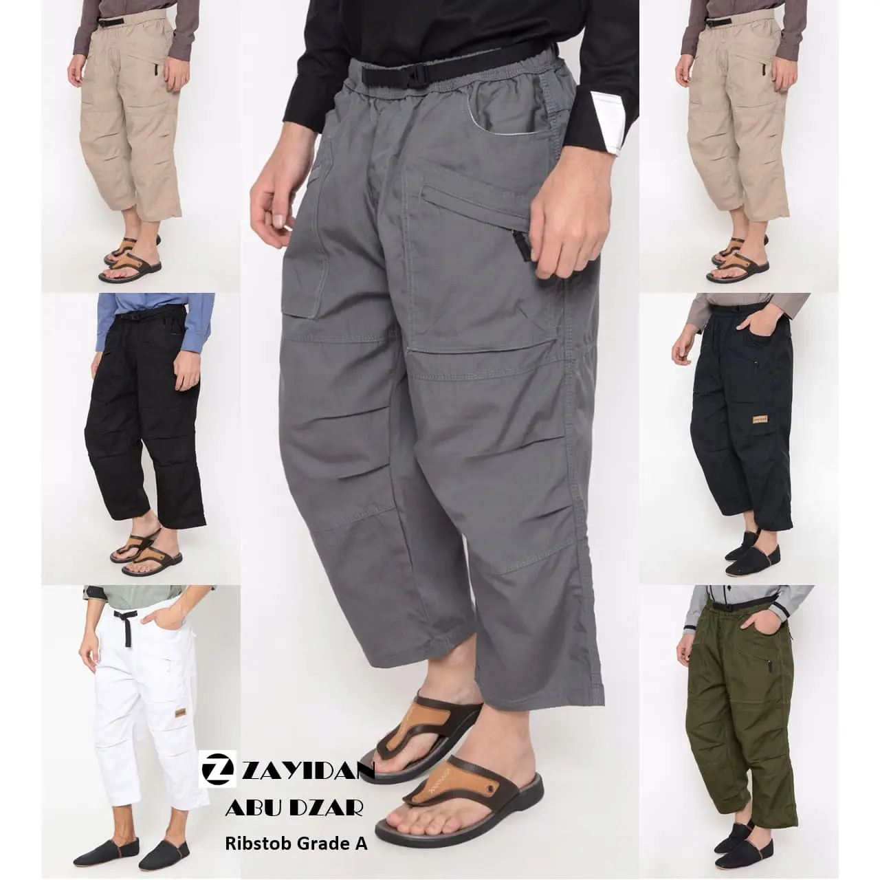 Celana Sirwal Zayidan Pria Muslim Jumbo - Putih - Zipper Depan