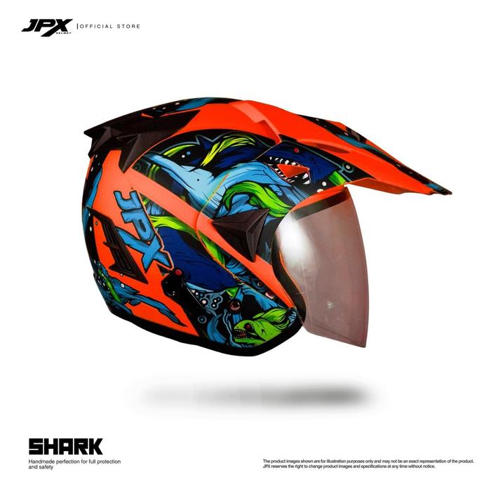 Gambar Helm Half Face Pria Wanita Harian Double Visor Motor SNI Tebal Nyaman Jpx Supermoto Shark - Fluorescent Red Doff - L dari JPX HELMET Kab. Tangerang Tokopedia