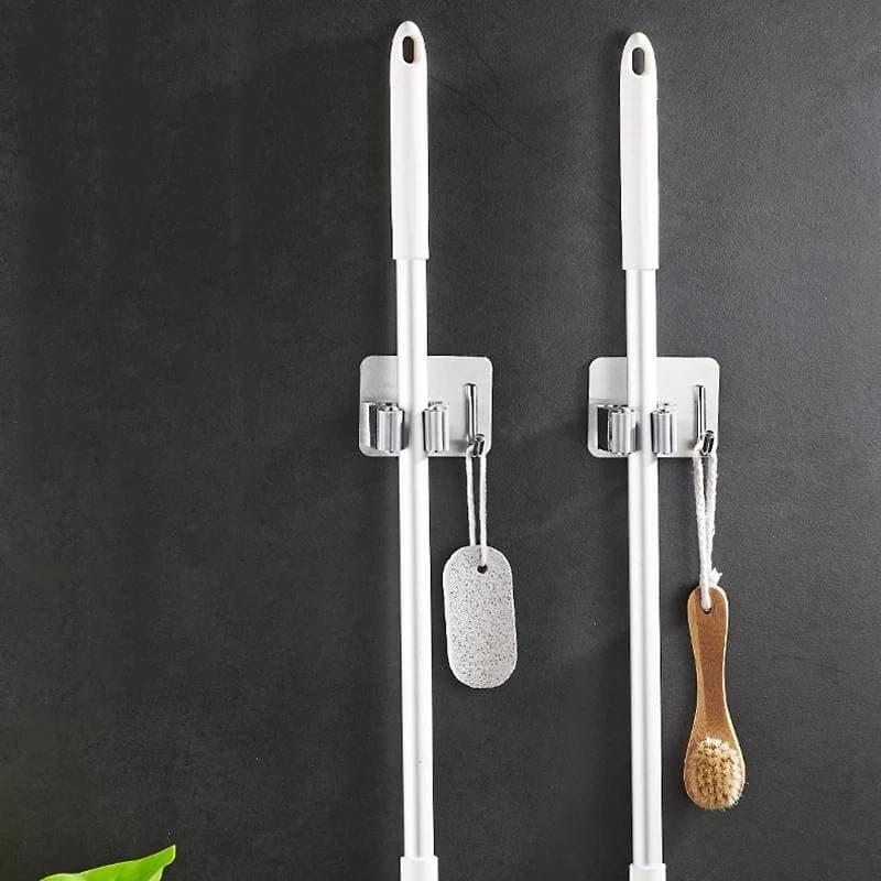 broom holder stainless - gantungan pegangan sapu 1 kait + gantungan 1