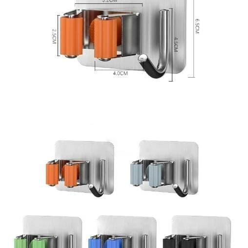 broom holder stainless - gantungan pegangan sapu 1 kait + gantungan 3