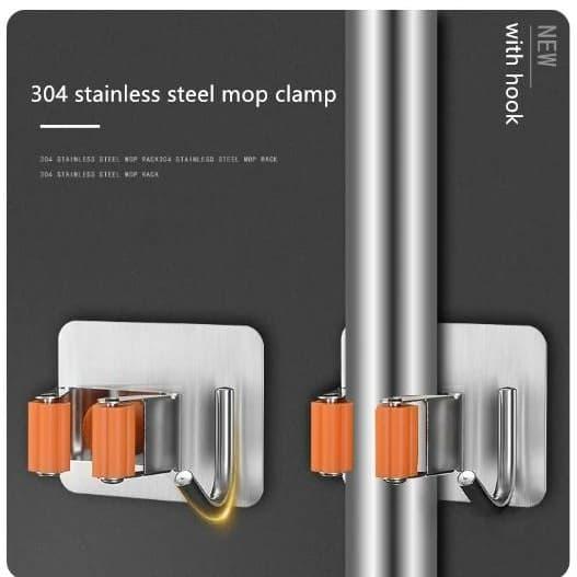 broom holder stainless - gantungan pegangan sapu 1 kait + gantungan 2