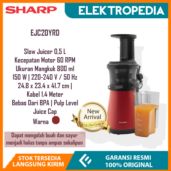 Gambar Sharp - Slow Juicer 0.8 Liter 150 Watt EJC20YRD dari ELEKTROPEDIA Kota Administrasi Jakarta Pusat Tokopedia