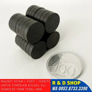 25  biji Magnet Coin Hitam Ferrite Ferit bentuk coin diameter 15mm tebal 3mm