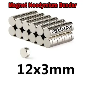 Magnet Neodyium Bundar Uk 12x3mm Super Kuat Grade N42 untuk Autolock Dompet & Tas Alat Perekat Tanpa Lem, untuk box, mesin, multifungsi
