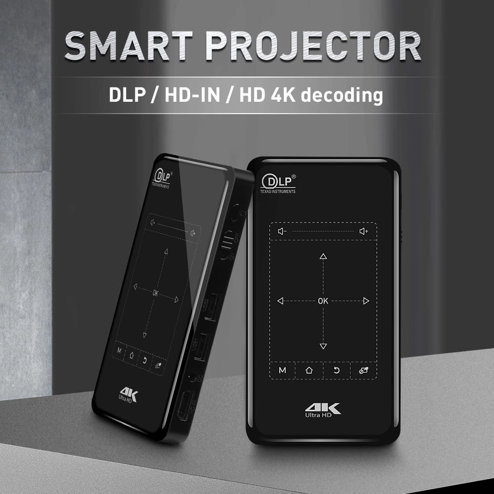 4K Mini Proyektor Portable 2/16 Gb Android 9.0 Support WIFI/Bluetooth Support HDMI & Mirroring Hp, Tab  Lcd Screen Projector
