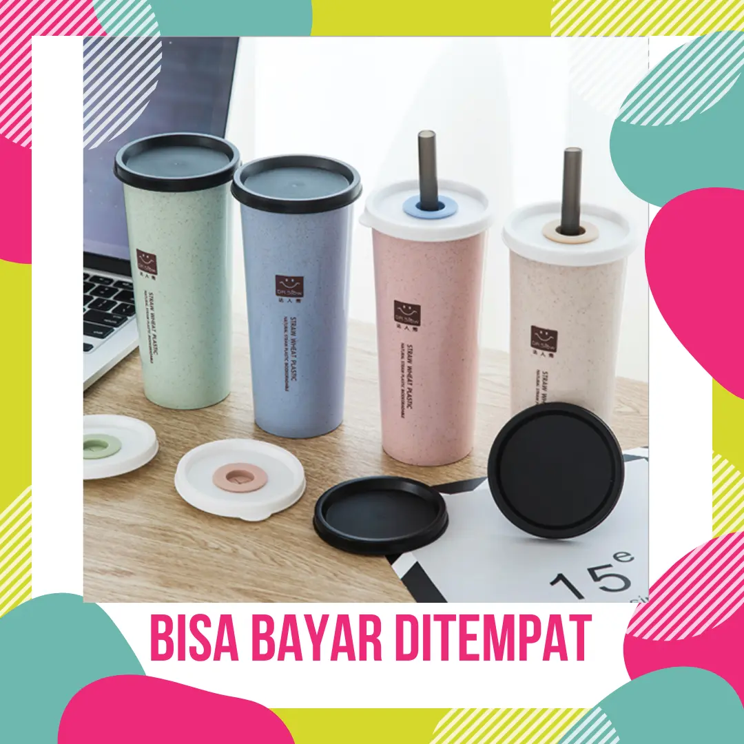 Cangkir Jerami Gelas Tangan Botol Minum 2tutupan Pipet Sedotan L4