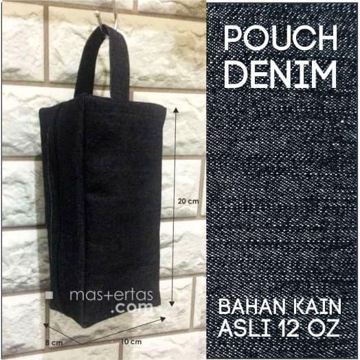 Gambar tas dompet pouch denim, jeans, resleting besi, polos dari dokterkaos com Kota Depok Tokopedia