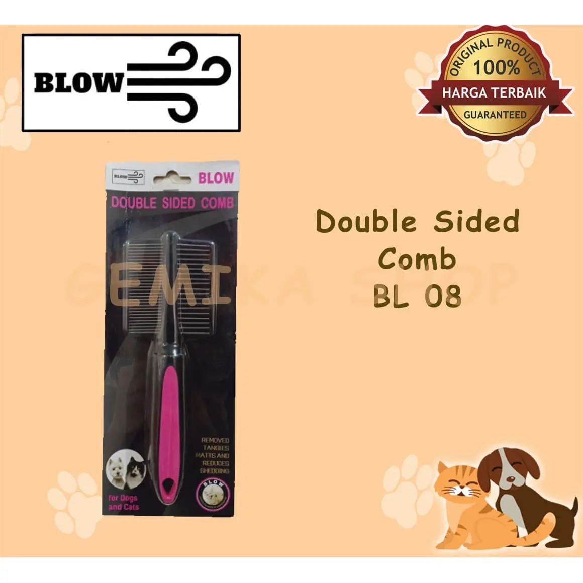 Sisir Kutu Anjing Kucing Kelinci Blow Double Sided Comb BL08