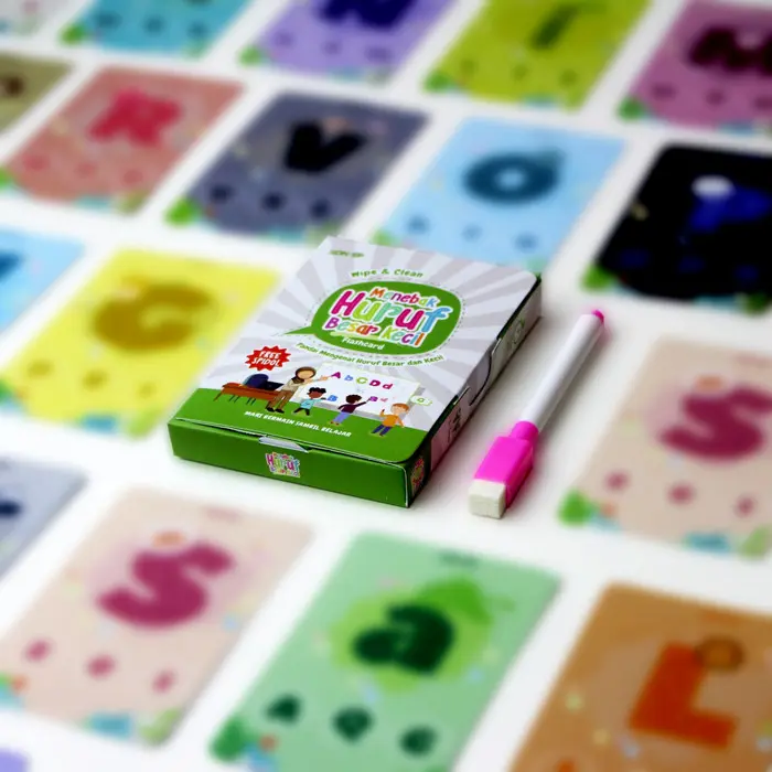 Mainan Edukasi Anak Konsep Flash Card Wipe Clean Kartu Menebak Huruf 1