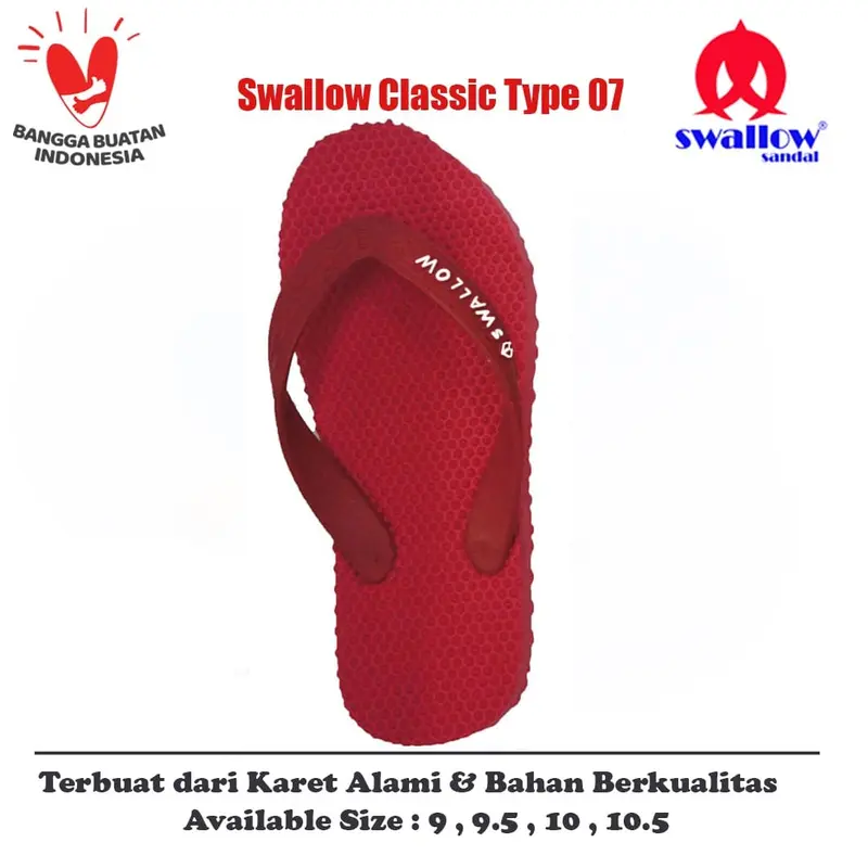 Sandal Swallow Original Tipe 07 - Merah (Size 9 - 10.5) 1