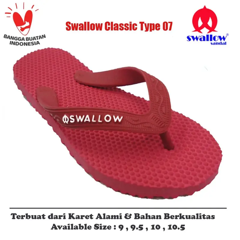 Sandal Swallow Original Tipe 07 - Merah (Size 9 - 10.5) 0