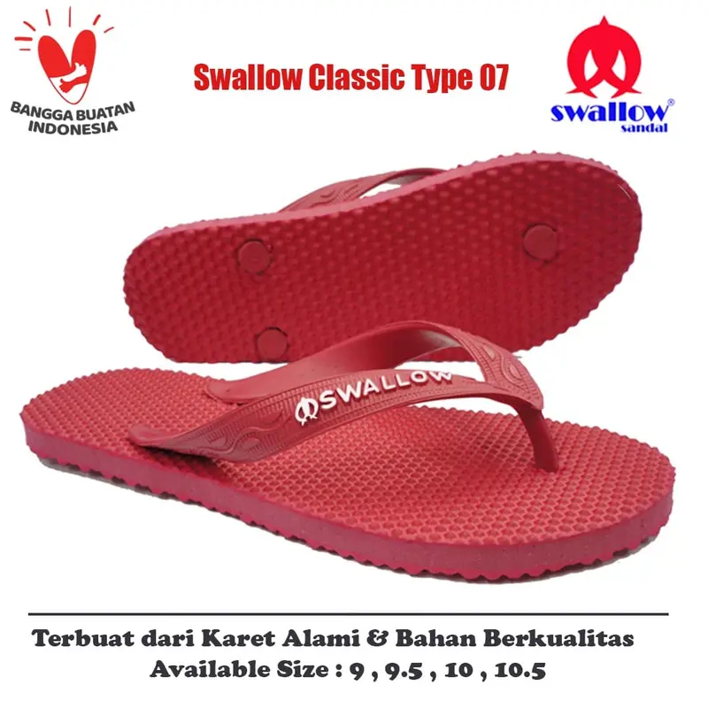 Sandal Swallow Original Tipe 07 - Merah (Size 9 - 10.5) 2