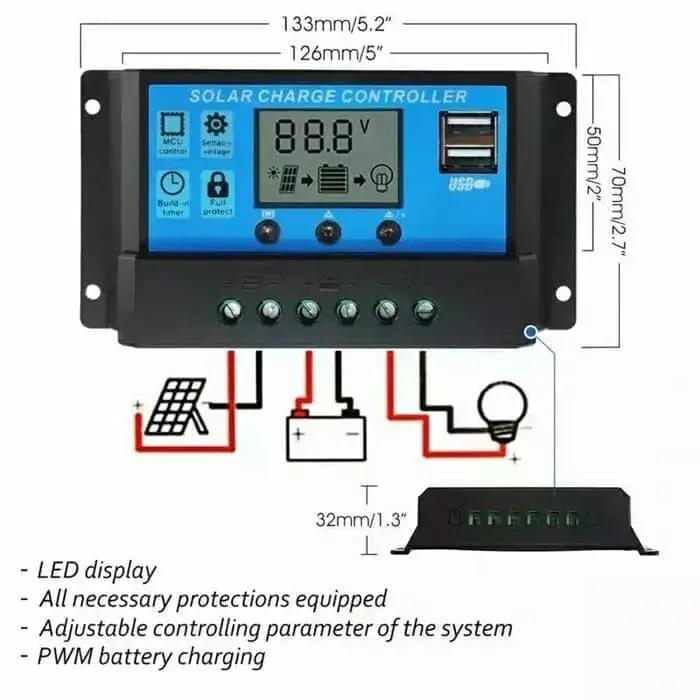 10A LCD PWM Solar Panel Charge Controller With Dual USB 5V 4