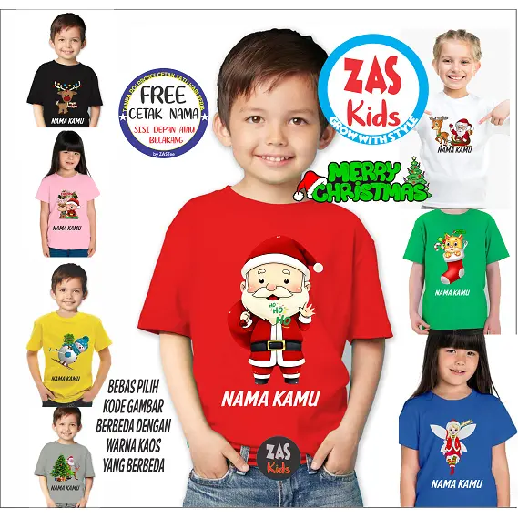 Kaos Anak Natal Free Nama Banyak Motif