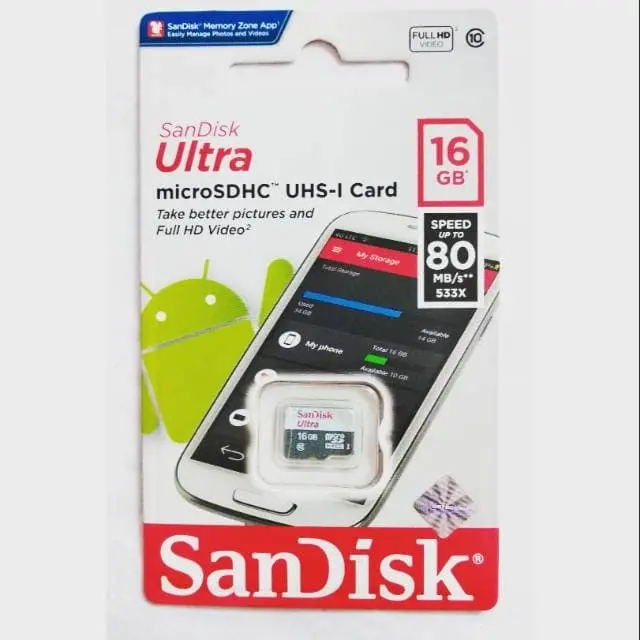 SANDISK MICRO SD 16GB CLAS 10 Sandisk Memori MicroSD 16GB 3