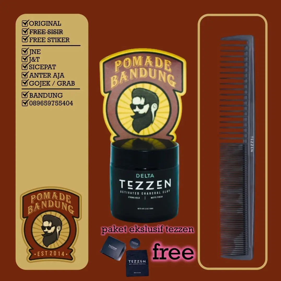 TEZZEN DELTA CHARCOAL CLAY UKURAN BESAR FREE POUCH DAN SISIR CARBON