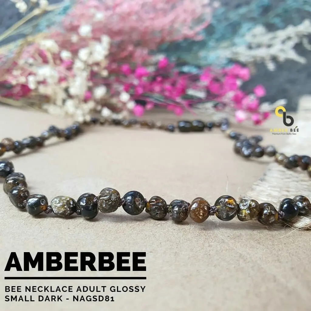 Amber Bee Kalung Amber Dewasa Premium Glossy Small Dark NAGSD81 Model Baroque Full Amber Long 46-50 cm Limited Edition