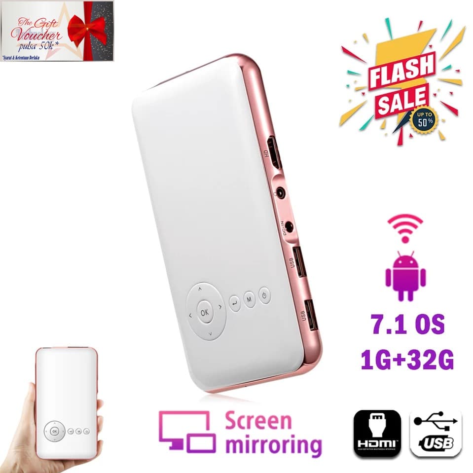 Proyektor Mini Portable Android 7.1 Suport Bluetooth 1080P 32G HDMI IN