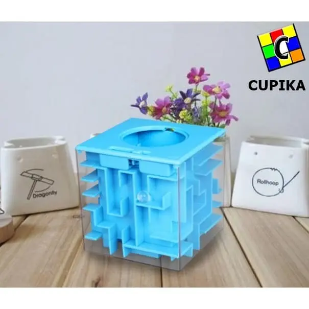 Cube 3x3 3D MAZE Puzzle Biru CELENGAN Piggy Bank