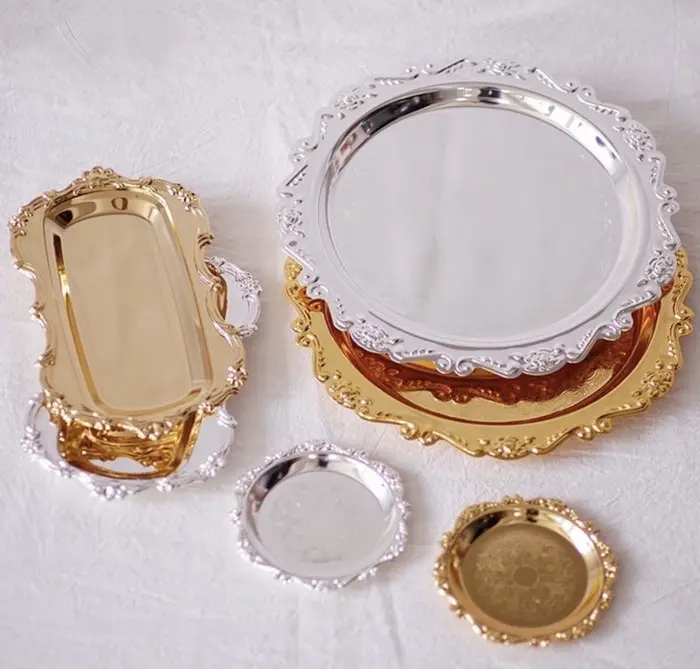 Vintage Diana Metal Gold Tray Cake Plate Tray Gold - Round L gold