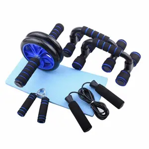 Set Alat Gym Fitness Roller Push Up Bar Jump Rope Hand Gripper 5 in 1