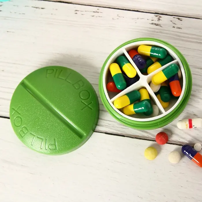 Kotak Obat Berbentuk Pil Tablet Bulat (4 Sekat)