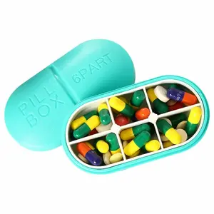 Kotak Tempat Penyimpanan Obat Berbentuk Pil Tablet Memanjang (6 Sekat)