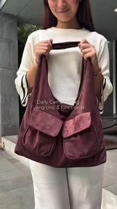 ELARA Tas Suede Kampus Tote Hobo Bag Ringan Muat Laptop 14inch Penutup ...