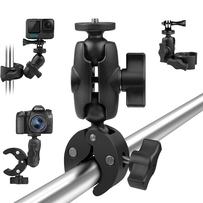 Motorcycle Bicycle Handlebar Clip Bracket For Insta360 X4 X3 X2 GoPro 12 11 10 SJCAM Selfie Stick Double Clip Monopod Mount_voghion.com