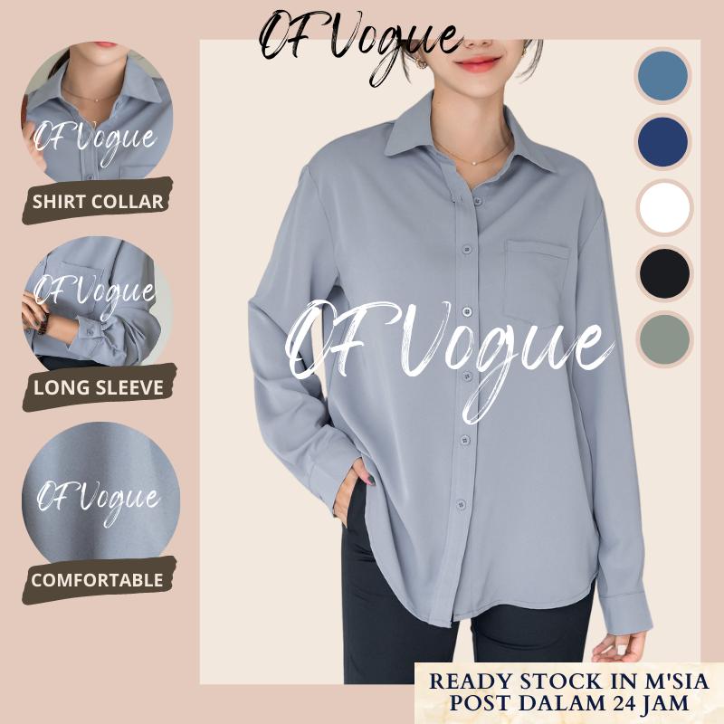 Blouse Women Solid color Long Sleeve Shirt Kemaja Women Baju Lengan K…