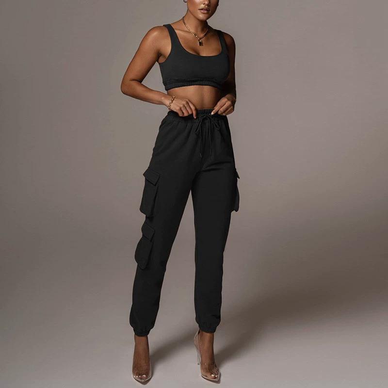 The Cargo Cropped lounge Wear Two Piece Tracksuit with Crop Top and C…