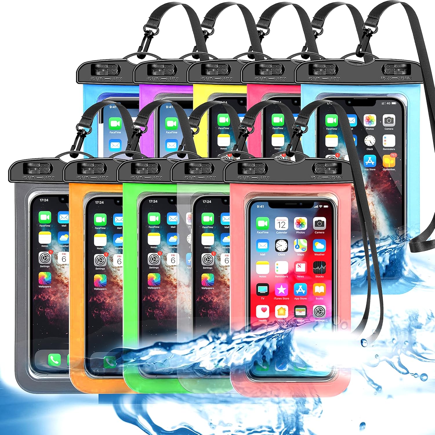 10 Pack Universal Waterproof Phone Pouch, Large Phone Waterproof Case Dry Bag IPX8 Outdoor Sports for Apple iPhone 16 15 14 13 12 11 Pro Max Plus SE, Samsung Galaxy S25 Ultra,Note,Up to 7.5