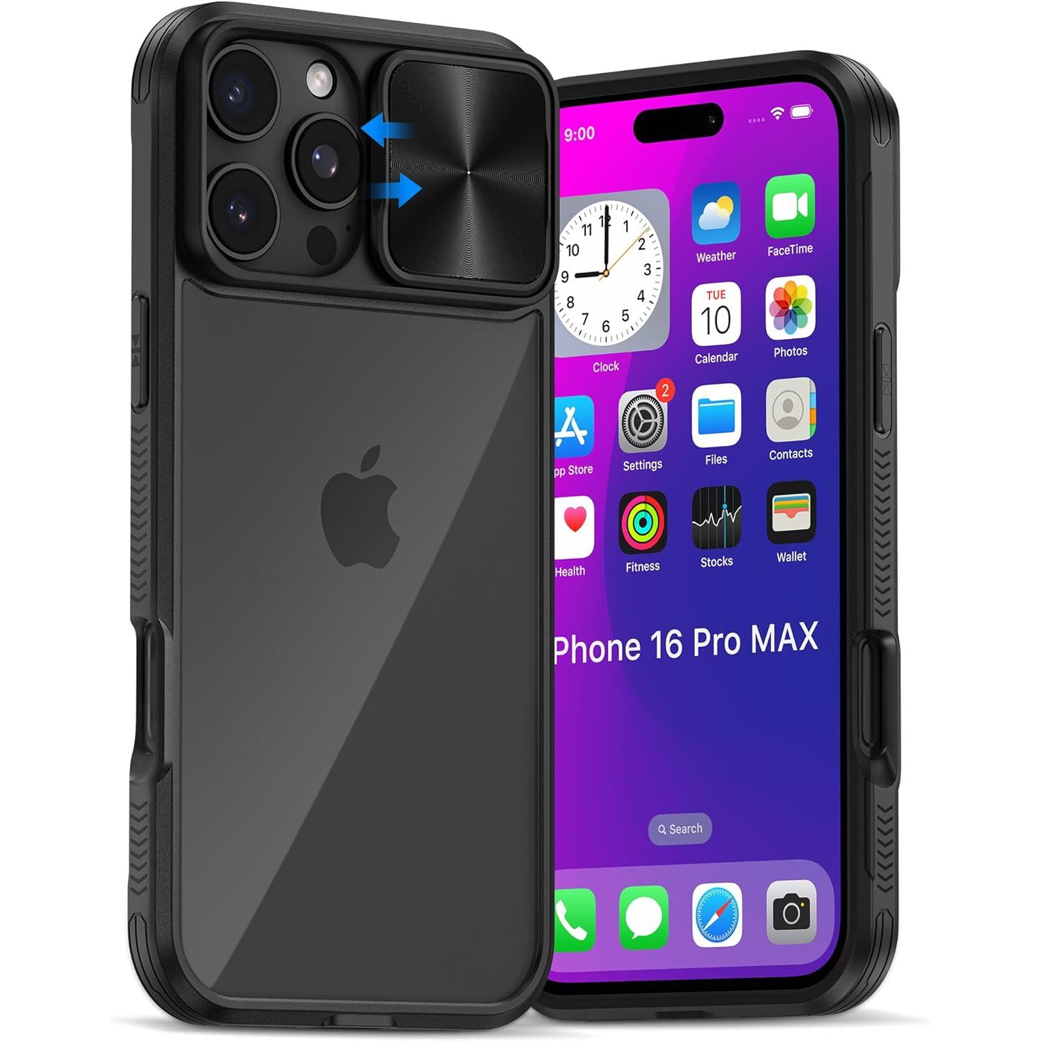 for iPhone 16 Pro Max Case with Camera Cover, 16 Pro Max Rugged CASE Camera Cover Slide, Portable & Heavy Duty & Shockproof Phone Protection for iPhone 16 PRO MAX Military Grade Case-6.9inch