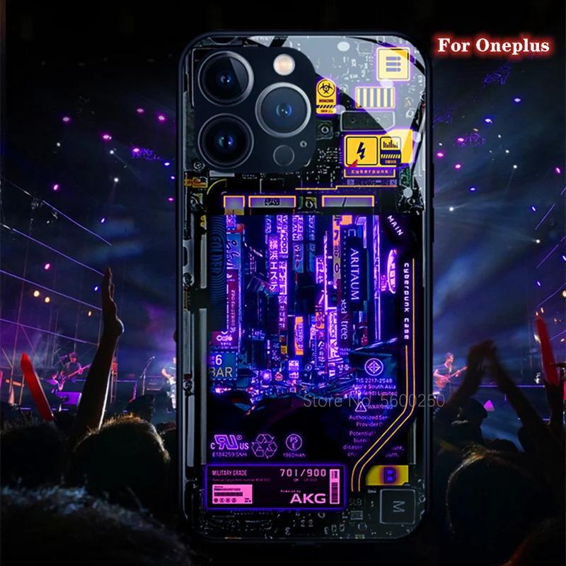 Cyber Style Smart Luminous Phone Case For Oneplus 11 12 9 Pro 9 9R 8 7 7T Pro 6 6T Nord N10 N20 5G Glass Original Back Coques-CoolChinaGoods
