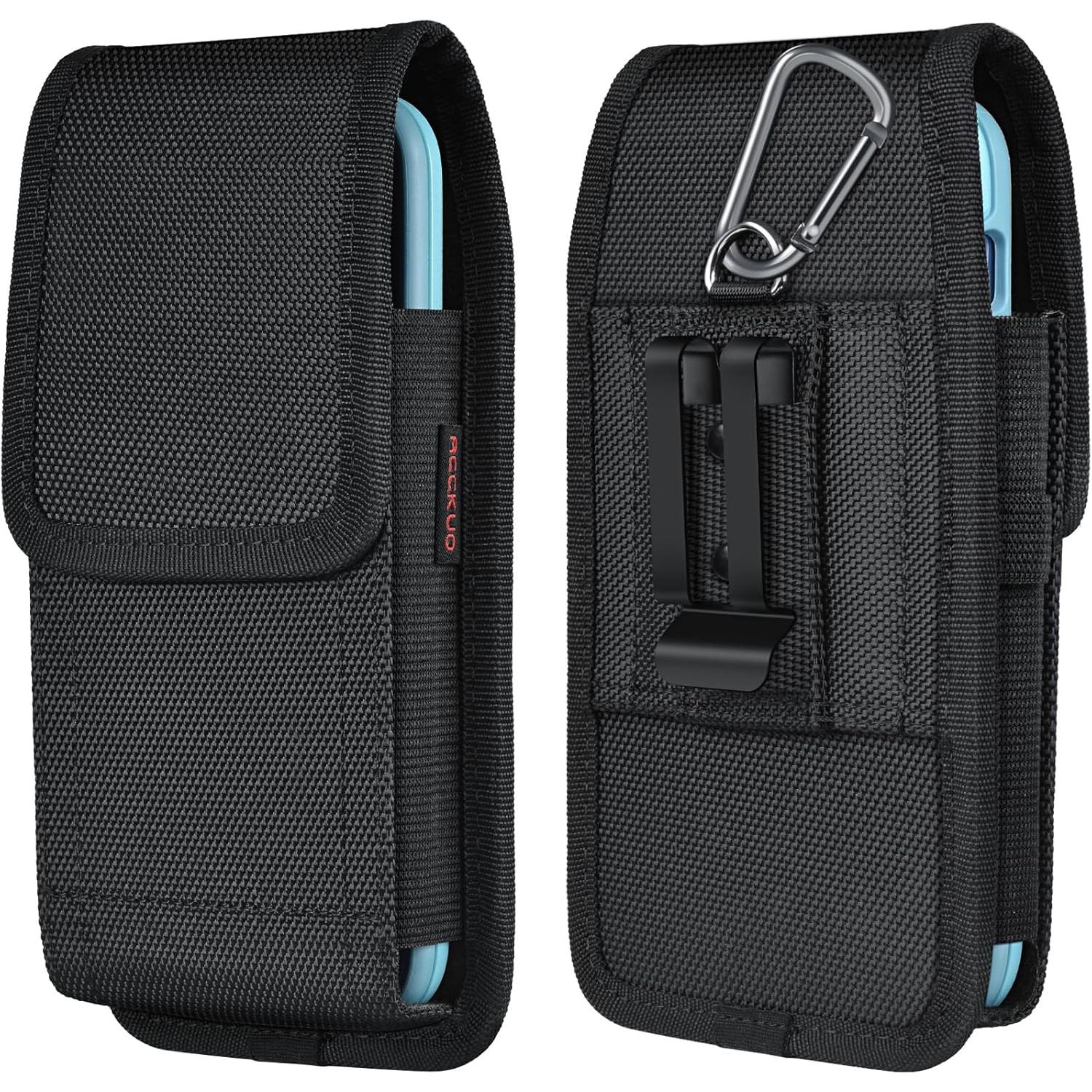 Phone Holster for Belt with Metal Clip and Magnetic Closure Compatible with iPhone 16/15/14/13/12 Pro and Non-Pro, Galaxy S25 S24 S23 S22 for Everyday Protection, M-Black