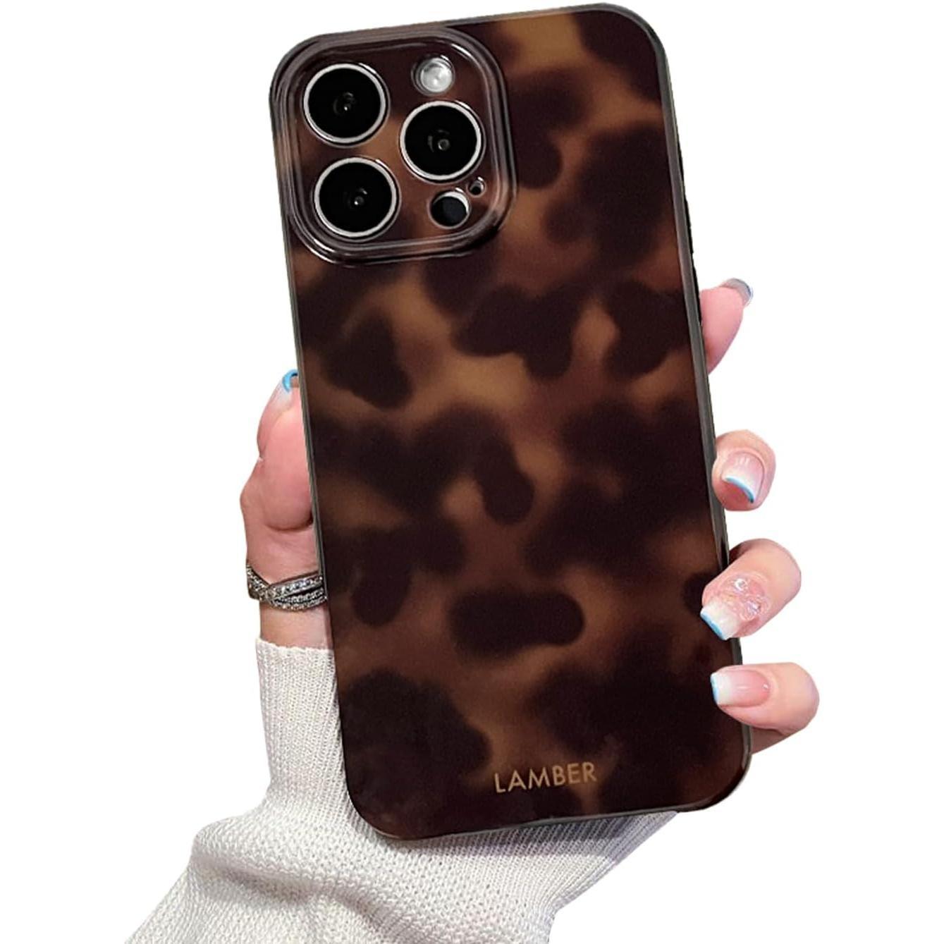 Cute Phone Case for iPhone 15 Pro Max Case Amber Leopard Full Camera Protective Slim Shockproof Aesthetic-Brown Amber