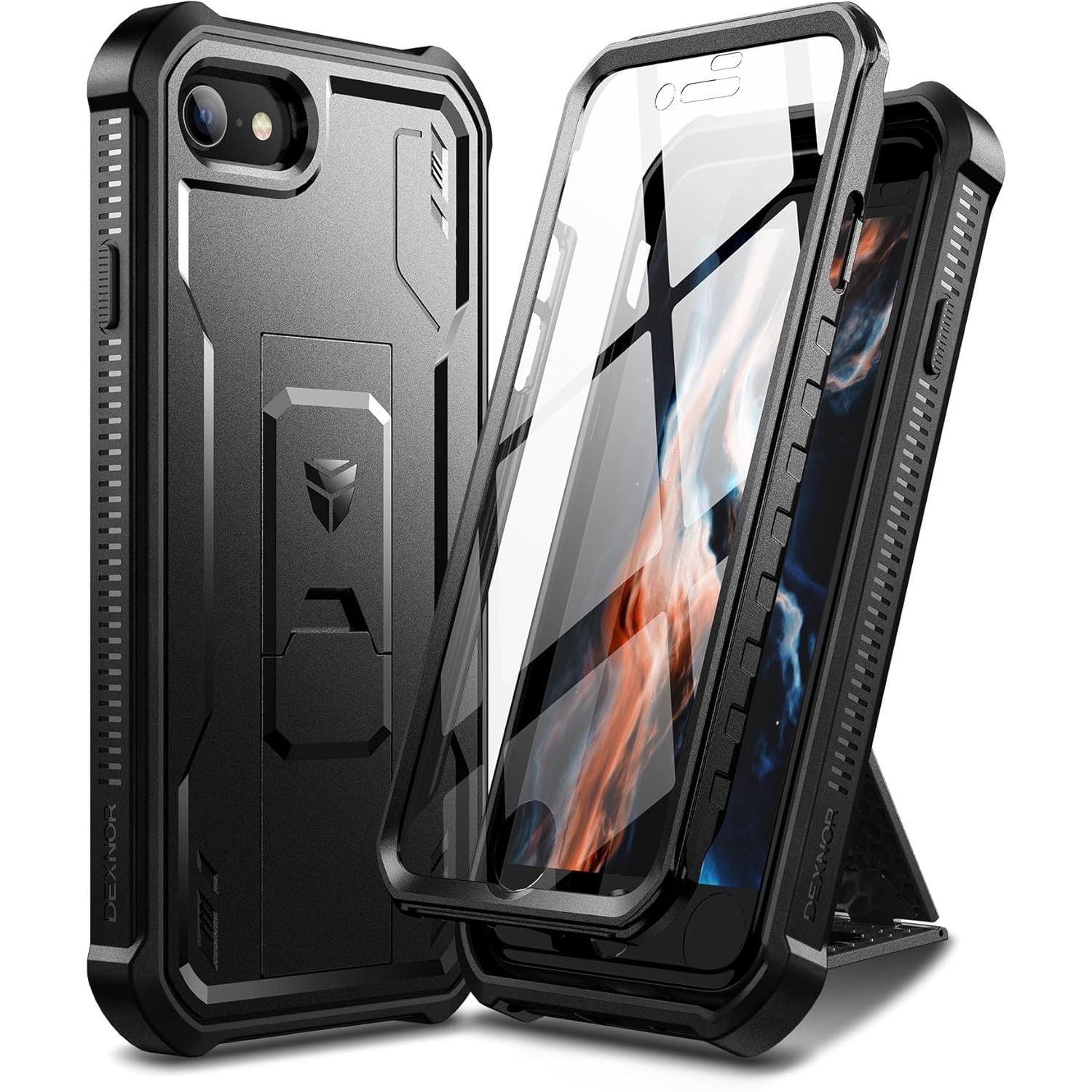Dexnor for iPhone SE Case 2022/2020, iPhone 8 Case, iPhone 7 Case [Built in Screen Protector and Kickstand] Heavy Duty Military Grade Protection Case for iPhone 8/7/ SE 3rd & SE 2nd Gen, Black
