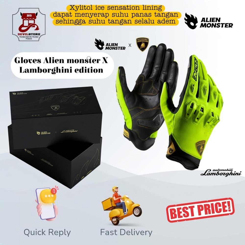 Alien Monster x Lamborghini Limited Edition Howl Gloves Sarung Tangan Motor Touring Pria - S