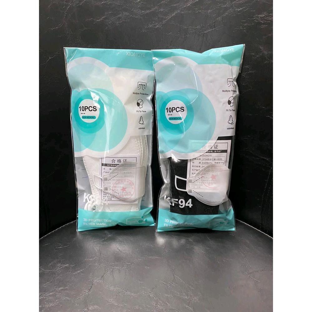 MASKER KF94 HITAM/PUTIH 1 PACK ISI 10( PACK RANDOM SESUAI STOK YA) - KF HITAM