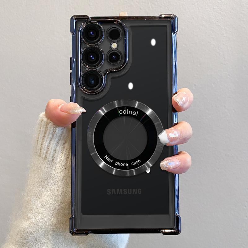 Luxury Plating Magnetic Wireless Charge Case For Samsung S25 S24 Ultra S23 FE S22 Plus Clear Shockproof Camera Protection Cover