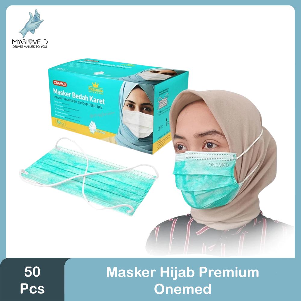 Masker Medis Bedah Karet Hijab Jilbab Premium 3 Ply Onemed isi 50 pcs