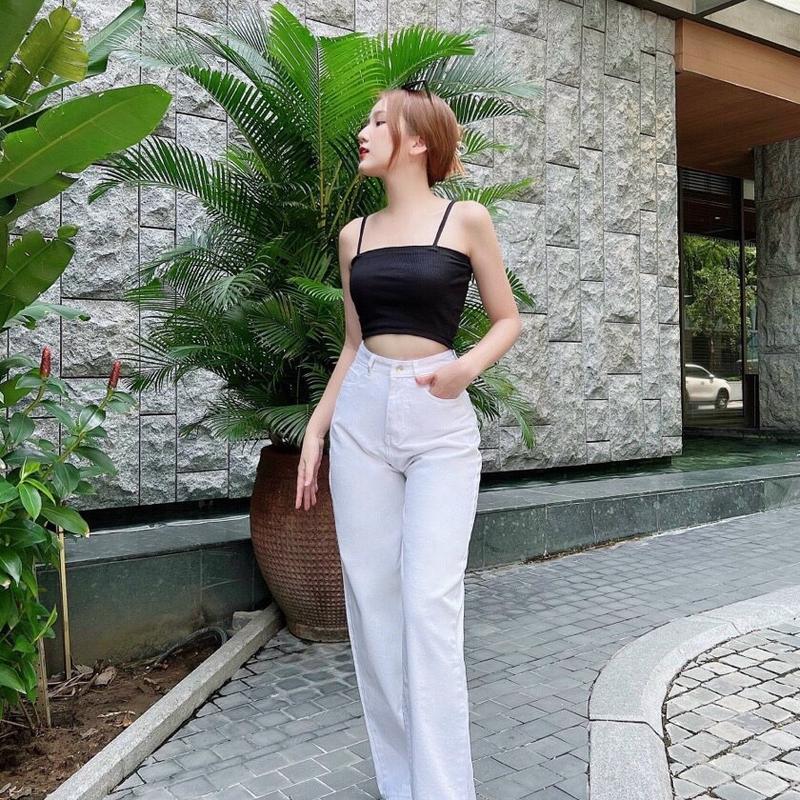 Quần Baggy Ống Rộng Lưng Cao JUBE Màu Trắng Trơn
